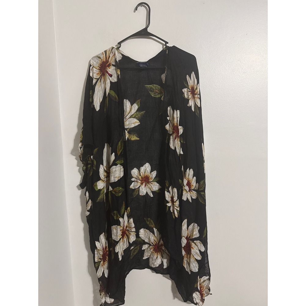 Rachel Rachel Roy Floral Kimono Wrap Black White Lily Print Viscose One Size